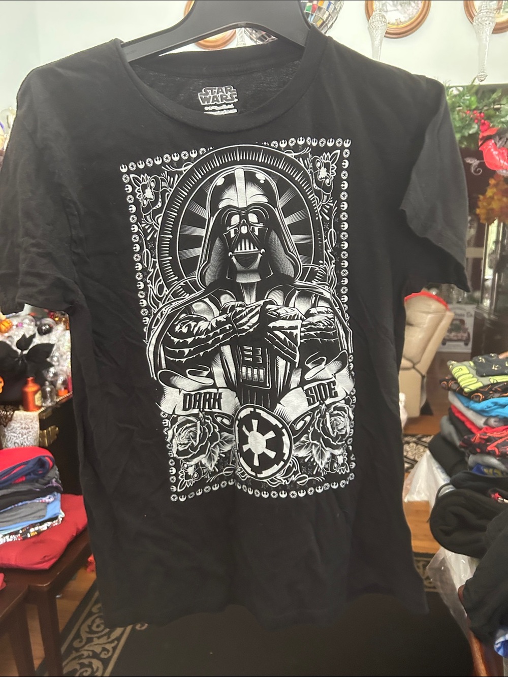 Star Wars Black Short Sleeve Tee with White Darth Vader Graphic